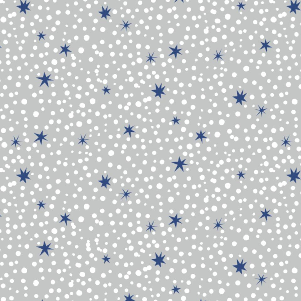 Pattern of blue stars and white dots on a gray background