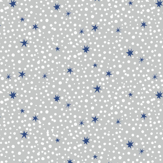 Pattern of blue stars and white dots on a gray background
